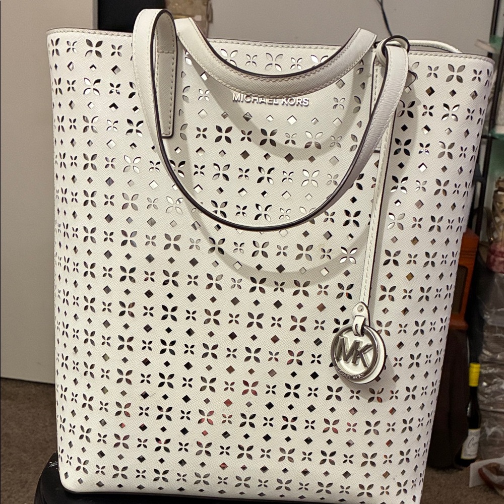 Michael Kors White Perforated Tote
